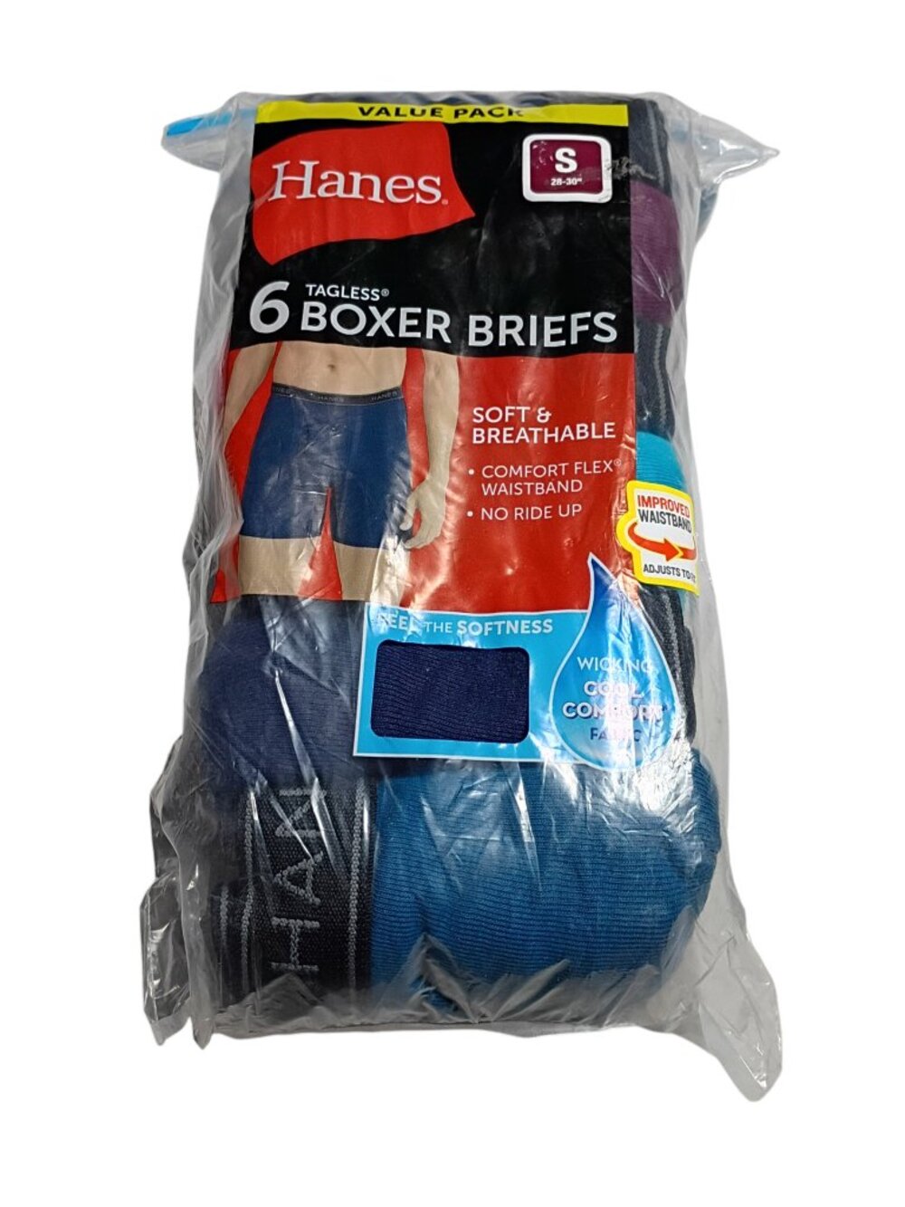 Hanes Men's Tagless Boxer Briefs 6-Pack Value Pack - Assorted Blue/Grey - Size S